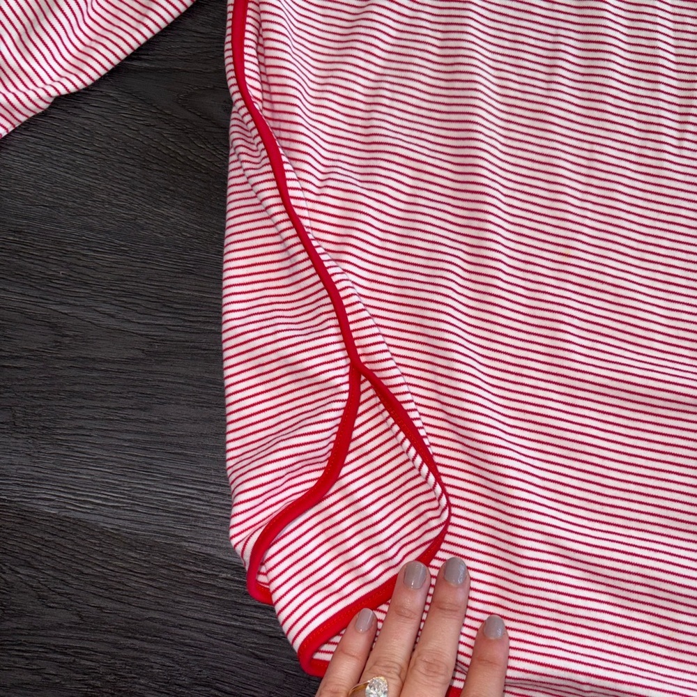 LAKE Pima cotton medium Striped red & White Long Sleeve Top with Red Trim - Picture 5 of 7